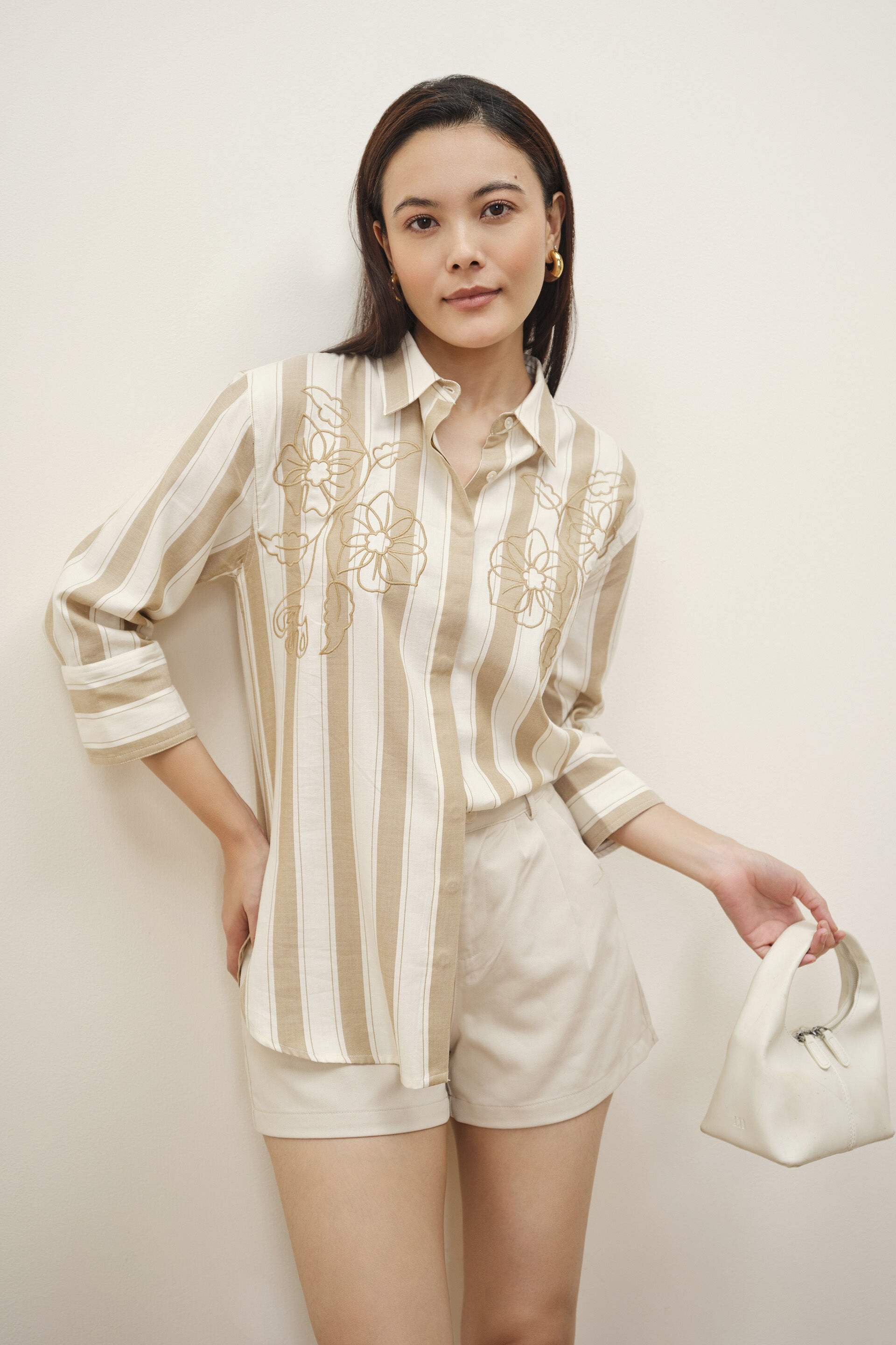 Petula Embroidered Beige Shirt, Beige, image 2